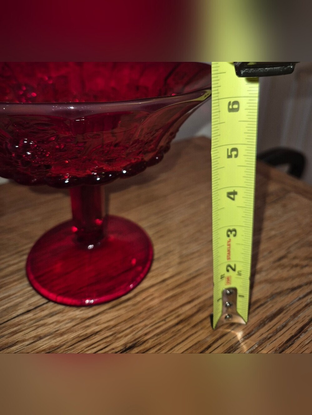 Vintage Ruby Red Glass Pedestal Compote Bowl - Picture 5 of 6